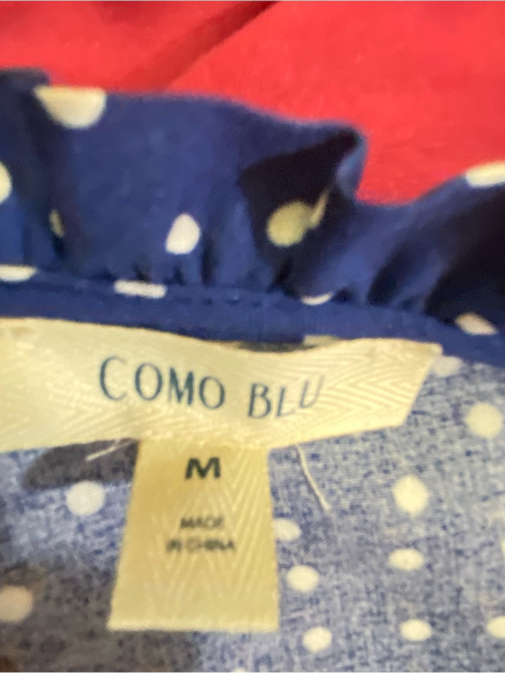 Como Blu Polka Dot Tie-Neck Women's Top - Navy ,white polka dots. NWT 19” p/p - Picture 5 of 6